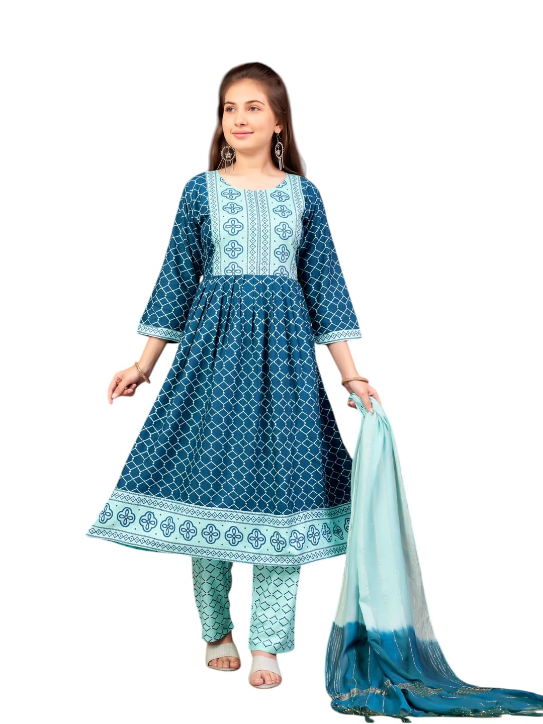 Aarika Girls Ethnic Wear Rama Green Colour Foil Print Rayon Kurti-8-15 Years (Kurti-Ap-805)