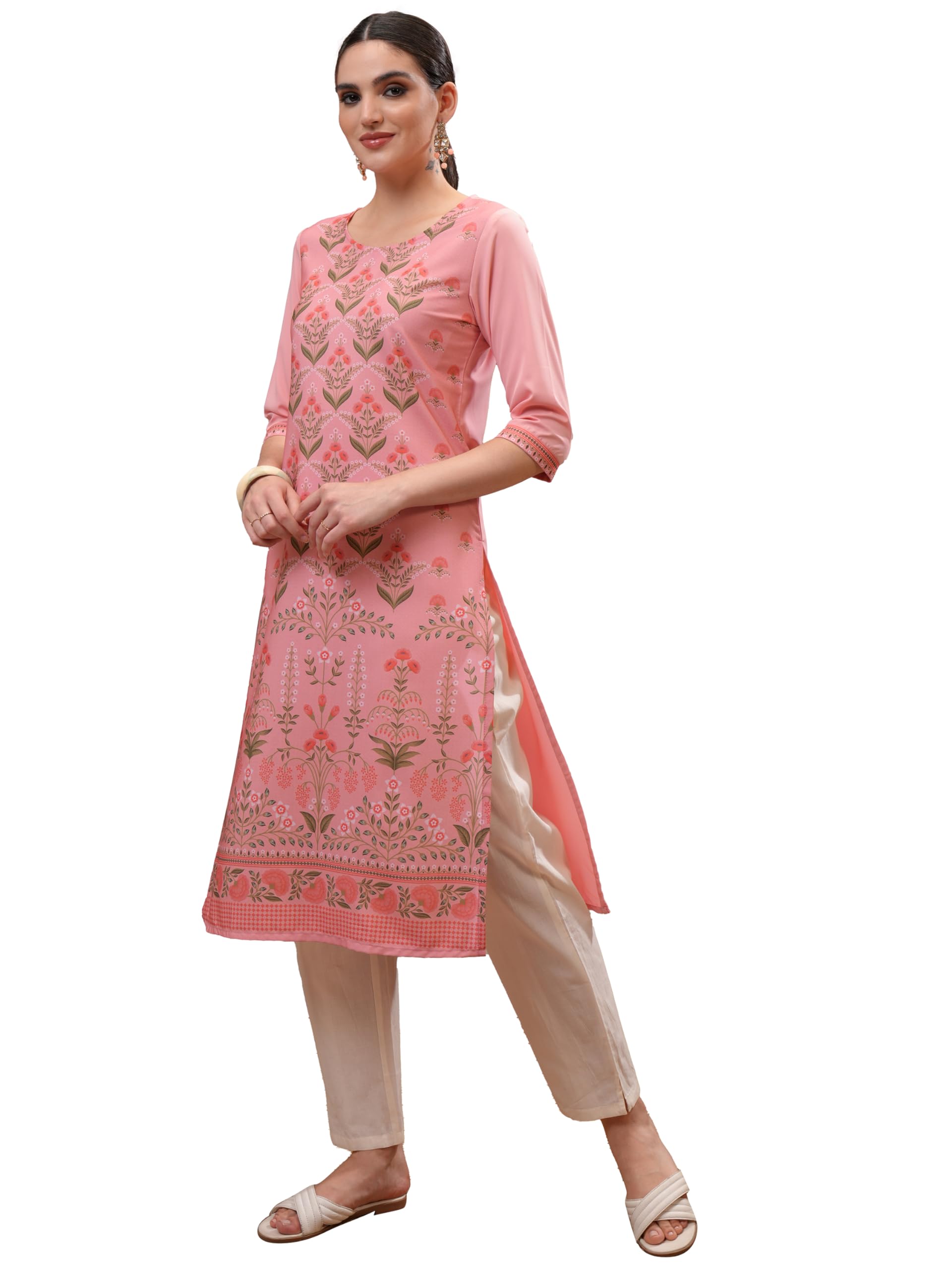 Ketch WomenS Polyester Regular Kurta (Khku000564_Pink