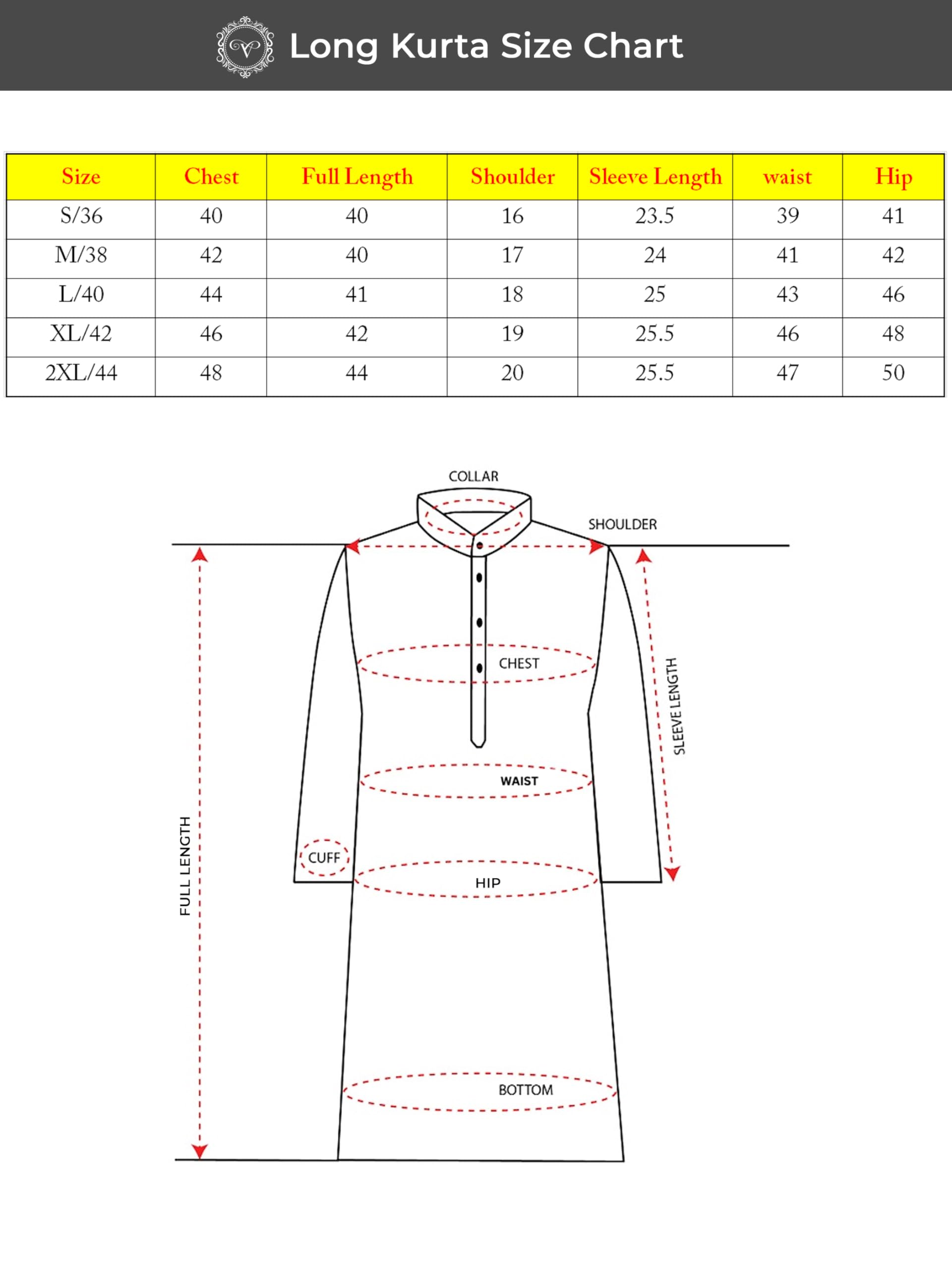 Vardha MenS Cotton Chikankari Embroidered And Sequence Full Sleeve Knee Length Casual Kurta For All Occations Like Wedding, Off