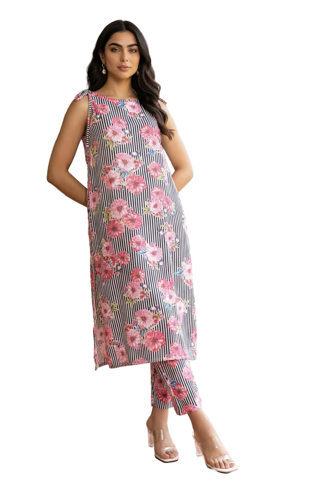 Aurelia WomenS Black Floral Printed Straight Kurta And Pants Set - (As16588-510582-Xxl)