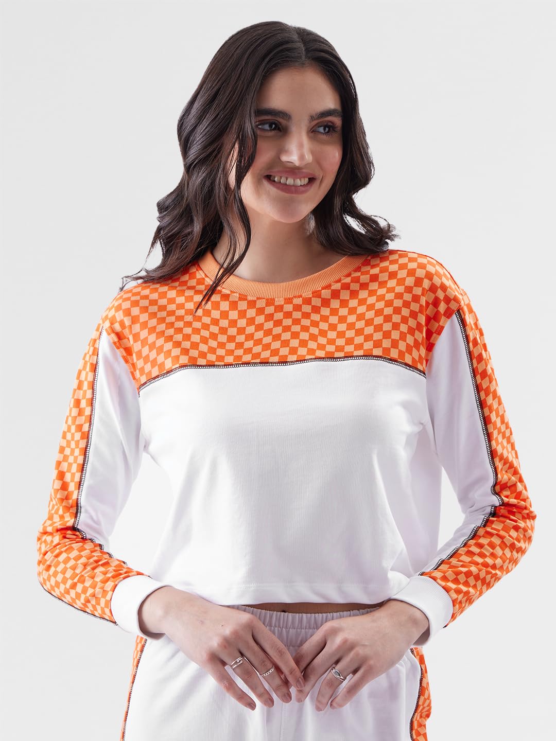 The Souled Store Original Orange Racer Women Oversized Cropped T-Shirts