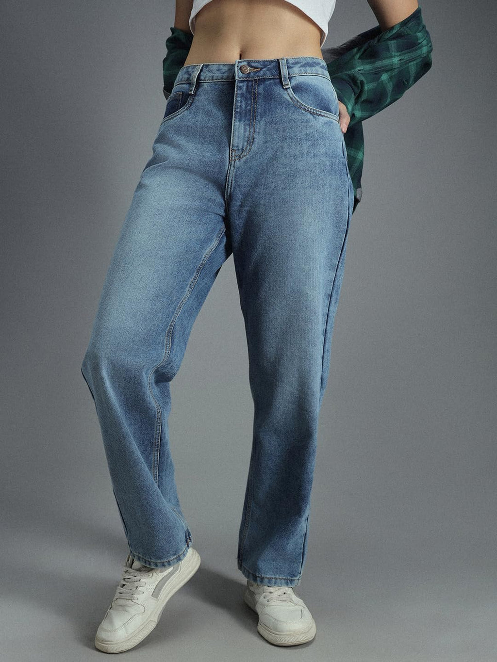 High Star Women 90S Straight High-Rise Non-Stretchable Cotton Jeans