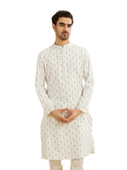 Manyavar Mens Art Silk Digital Print Long Kurta (White,XL)