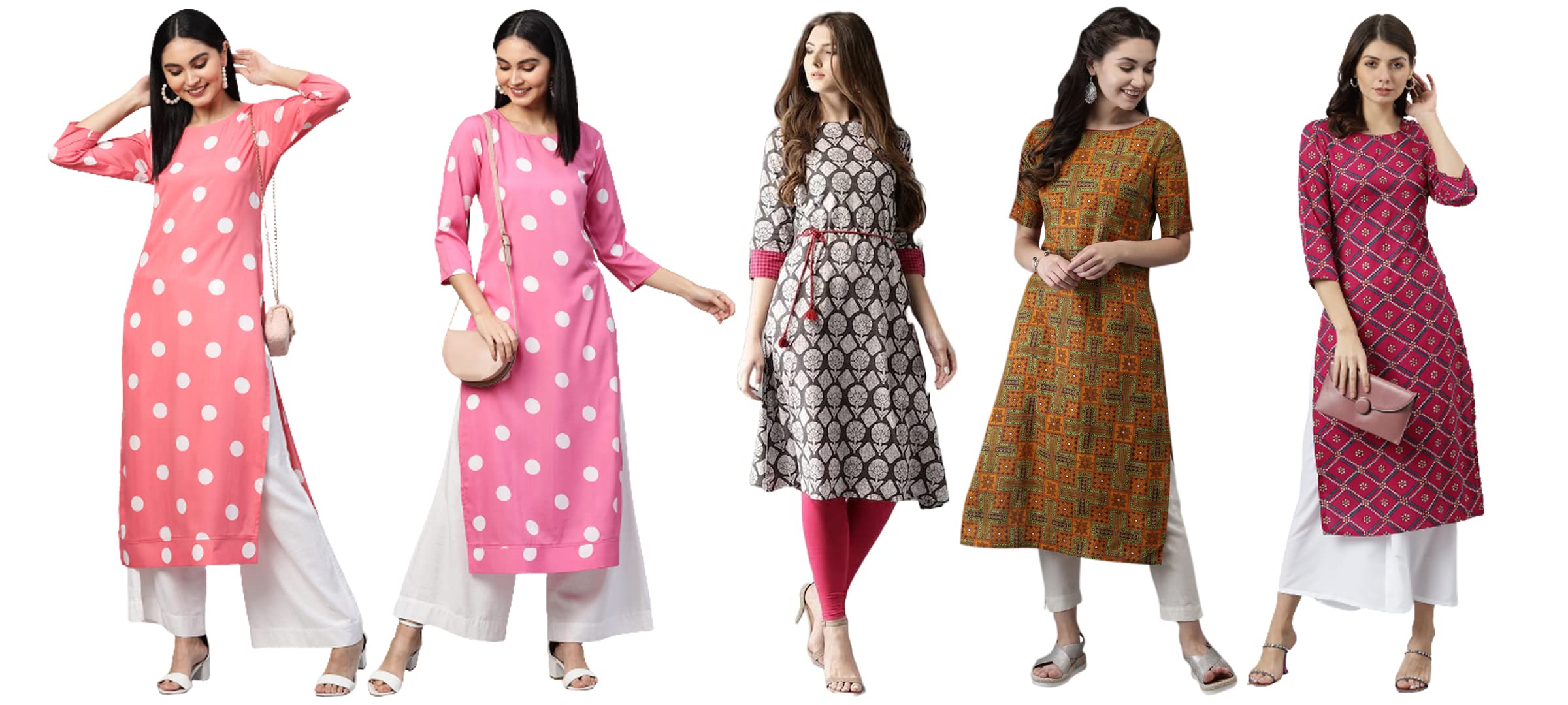 ANNI DESIGNER Women's Crepe Straight Printed Kurta Pack of 5 (Crepe-Combo-NW_012_L_Multicolor_Large)