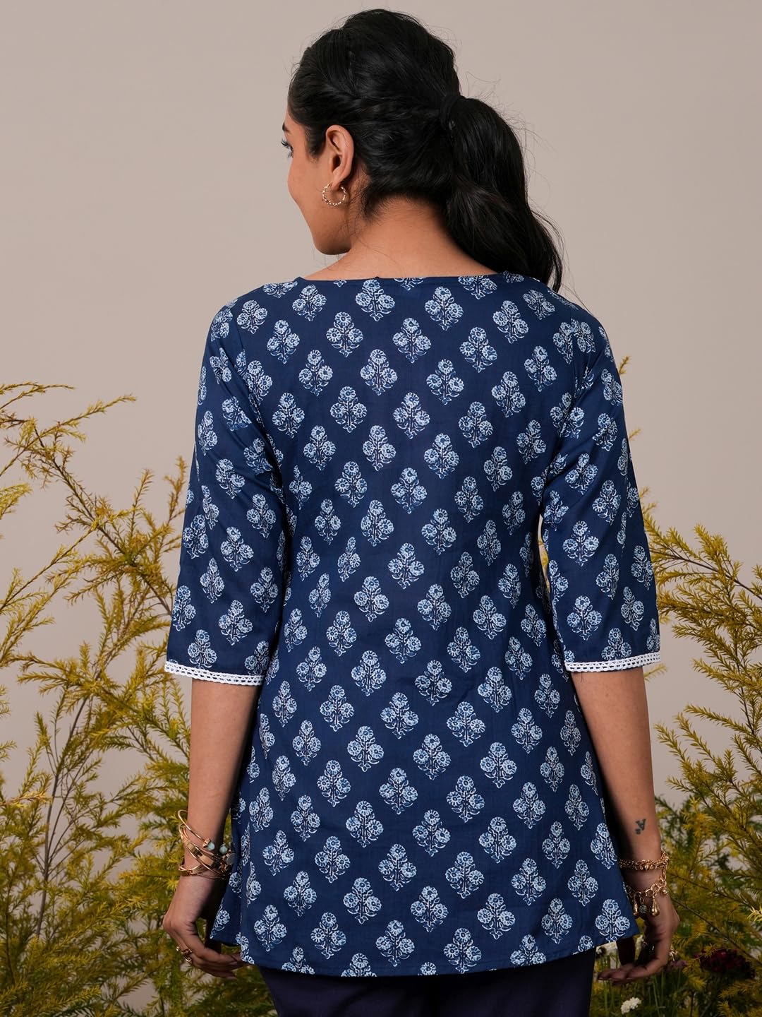 Libas WomenS Cotton Printed Aline Kurtis (26568_Indigo