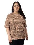 Juneberry 100% Pure Cotton Oversized Baggy Fit Stylish Paisley Bandana Print Half Sleeve Plus Size T-Shirt For Women & Girls (Jb