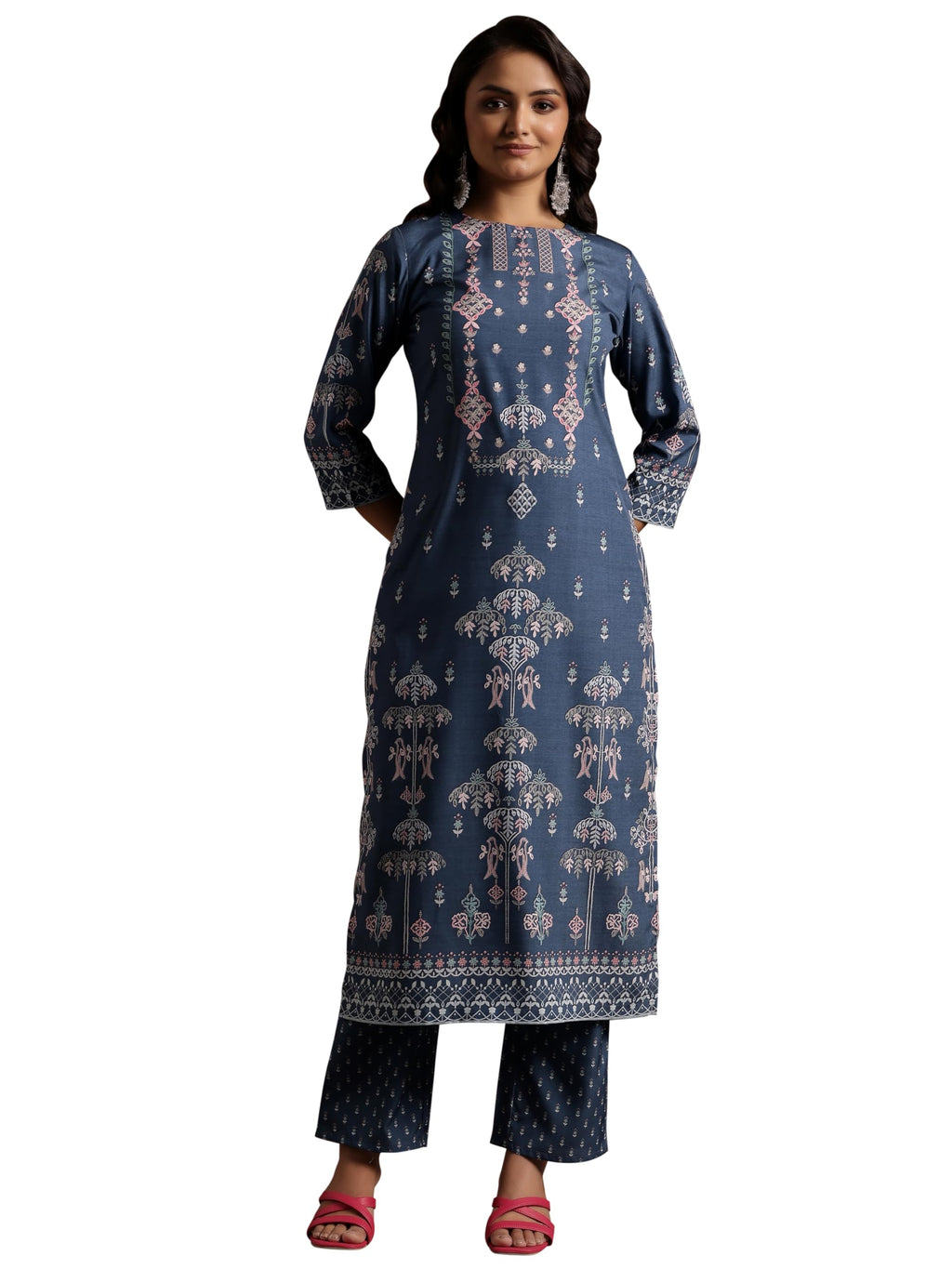Libas Womens Printed Crepe Straight Kurta With Trousers