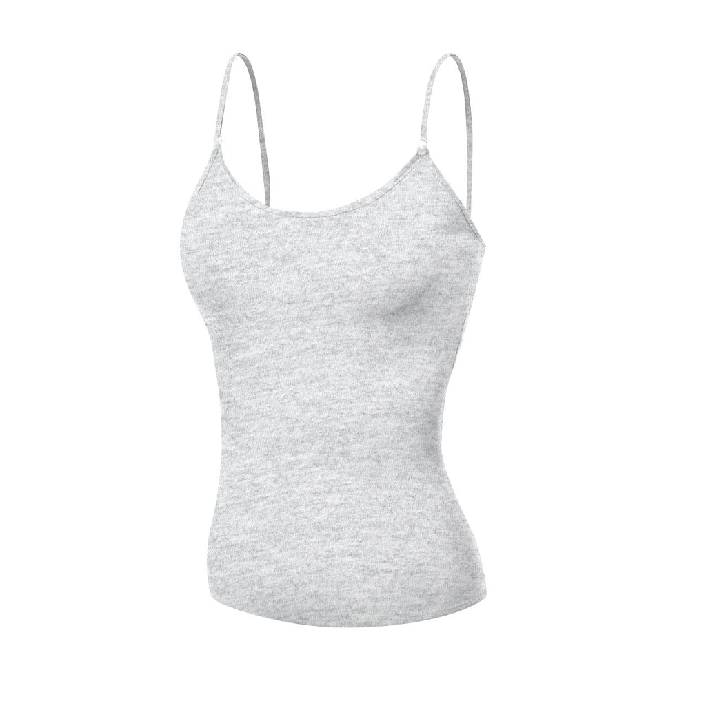 Emmalise Women's Camisole Built in Bra Wireless Fabric Support Short Cami (2Pk White, H Gray, Large)