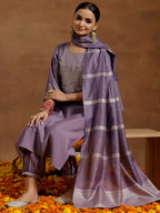 Libas WomenS Silk Blend Kurta Sets (35648_Purple