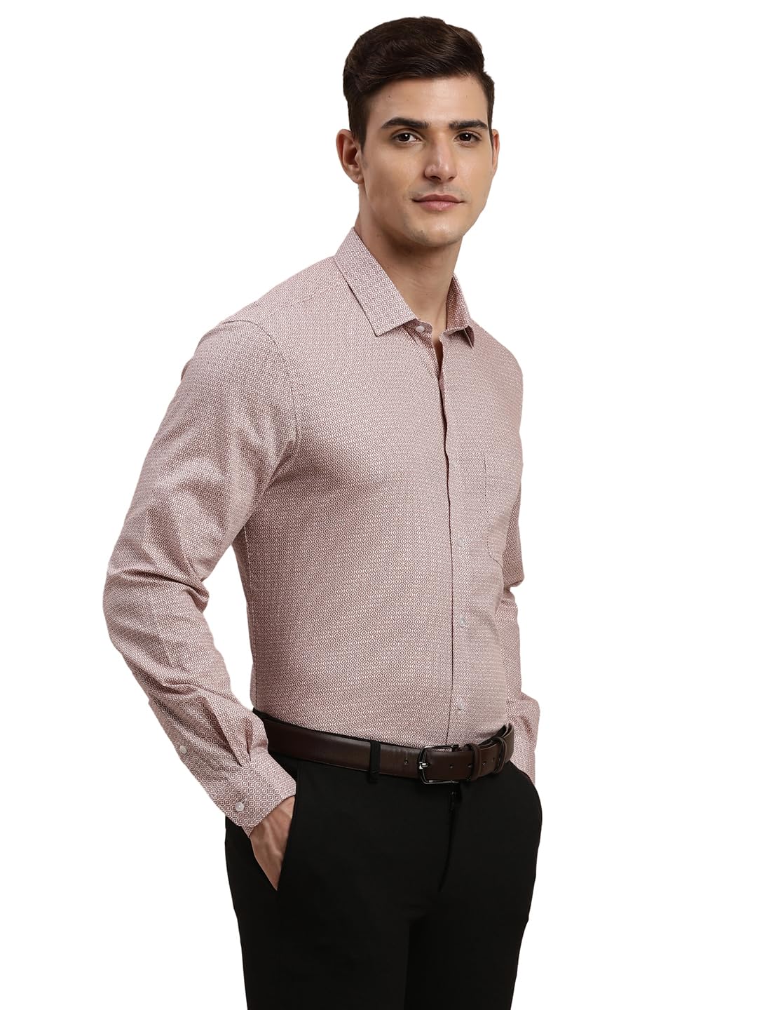 Turtle Men 100% Cotton Printed Slim Fit Light Mauve Formal Shirt