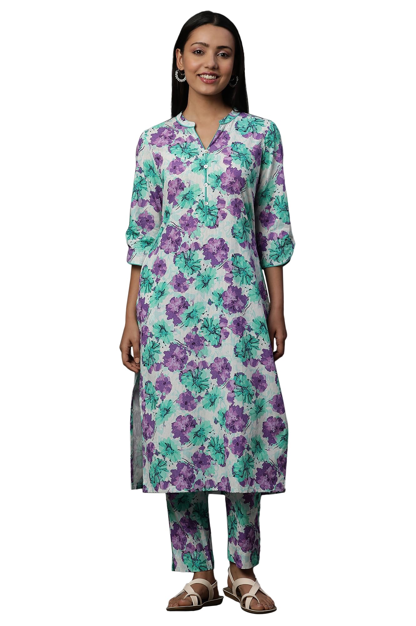 Aurelia Womens Cotton Ethnic wear Set (24FEAS14916-508066_White