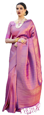 Pujia Mills Womens Banarasi Silk Saree with Blouse (Kumbhi Saree_Purple)