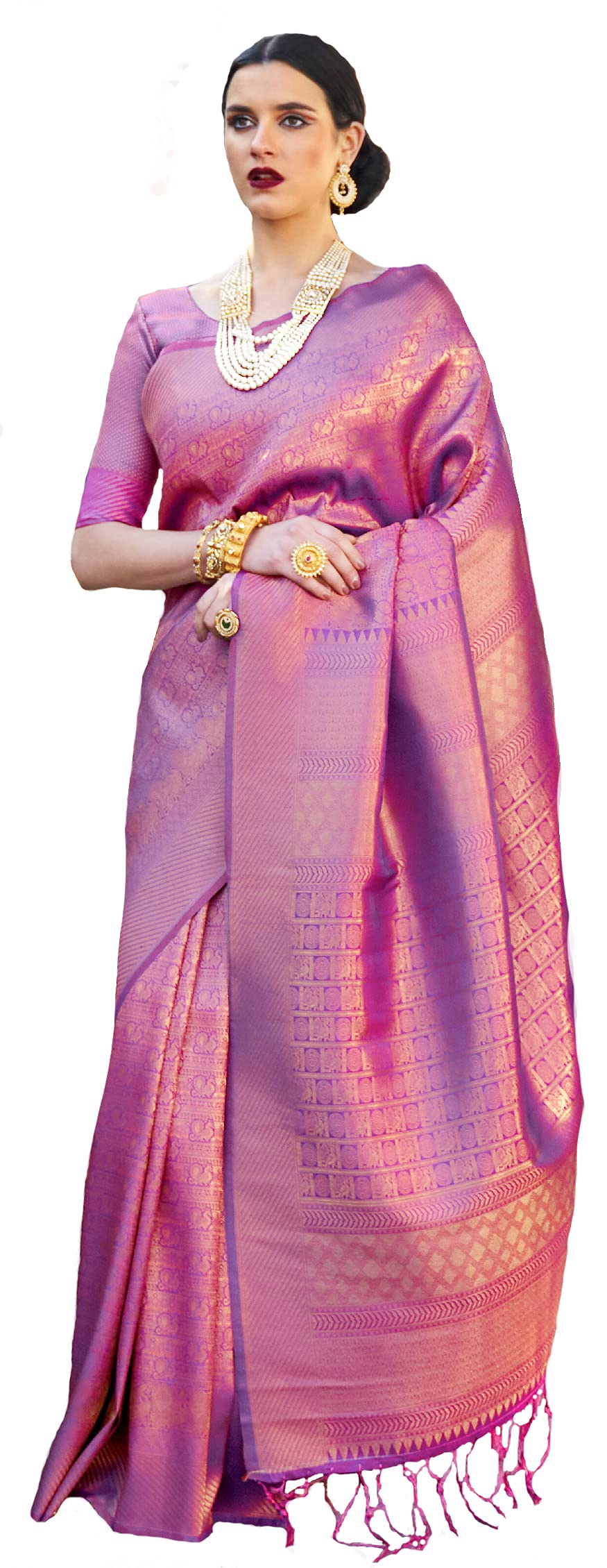 Pujia Mills Womens Banarasi Silk Saree with Blouse (Kumbhi Saree_Purple)