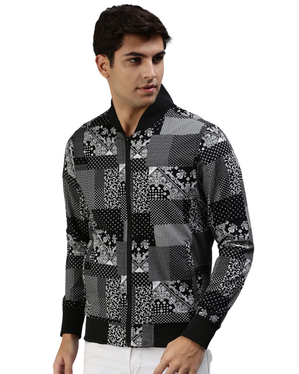 Veirdo Men's Geometric Print Zip Up Cotton Shacket/Jacket