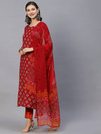 ANNI DESIGNER Womens Cotton Blend Floral Printed Straight Kurta with Pants & Dupatta (Shank-Maroon-CGD_XL_Red_X-Large)
