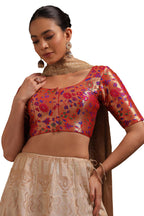Soch Women Tussar Floral Short Sleeves Regular Fit Blouse