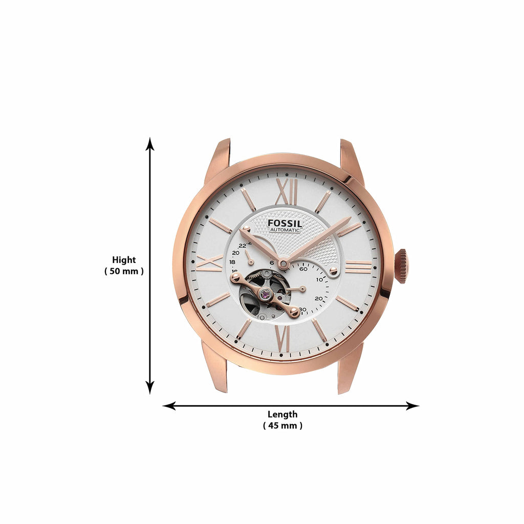 Fossil Men's Townsman Automatic Stainless Steel and Leather Two-Hand Skeleton Watch, Color: Rose Gold/Navy (Model: ME3171)