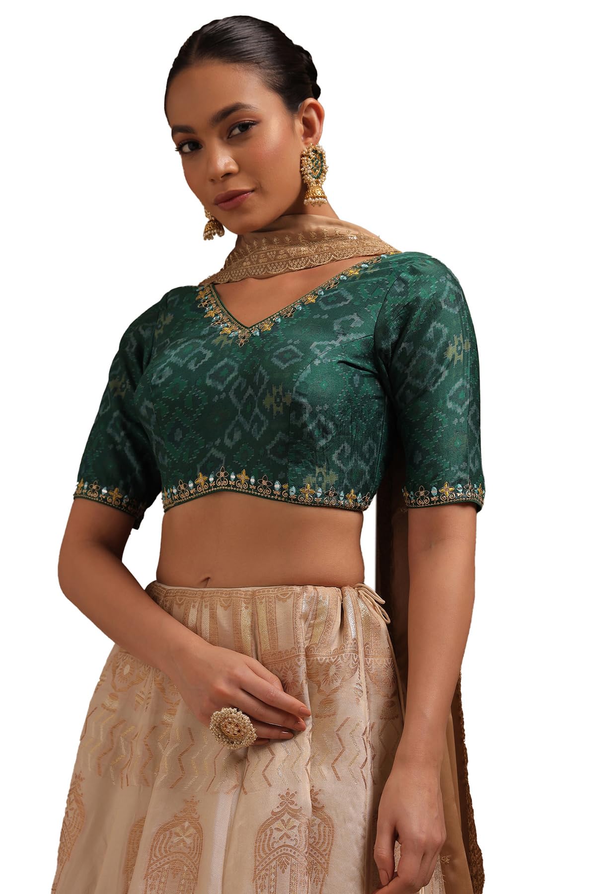Soch Women Silk Ethnic Motifs Padded Blouse with Mirror Work