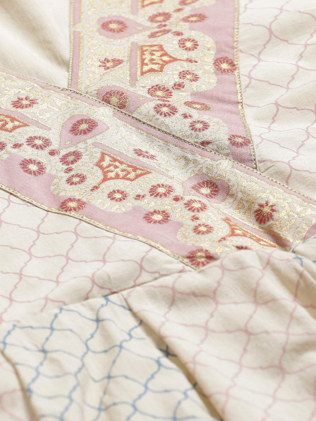 Ishin Women'S Cotton Anarkali Printed Floral Print Beige Kurti