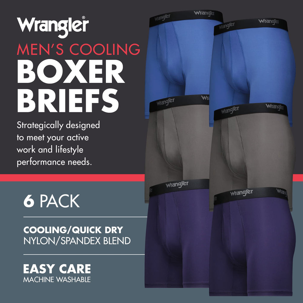 Wrangler - Mens Cooling Boxer Briefs - Mens Boxer Brief Underwear 6 Inseam for Men Pack of 6 | Comfort Stretch Boxer Briefs for