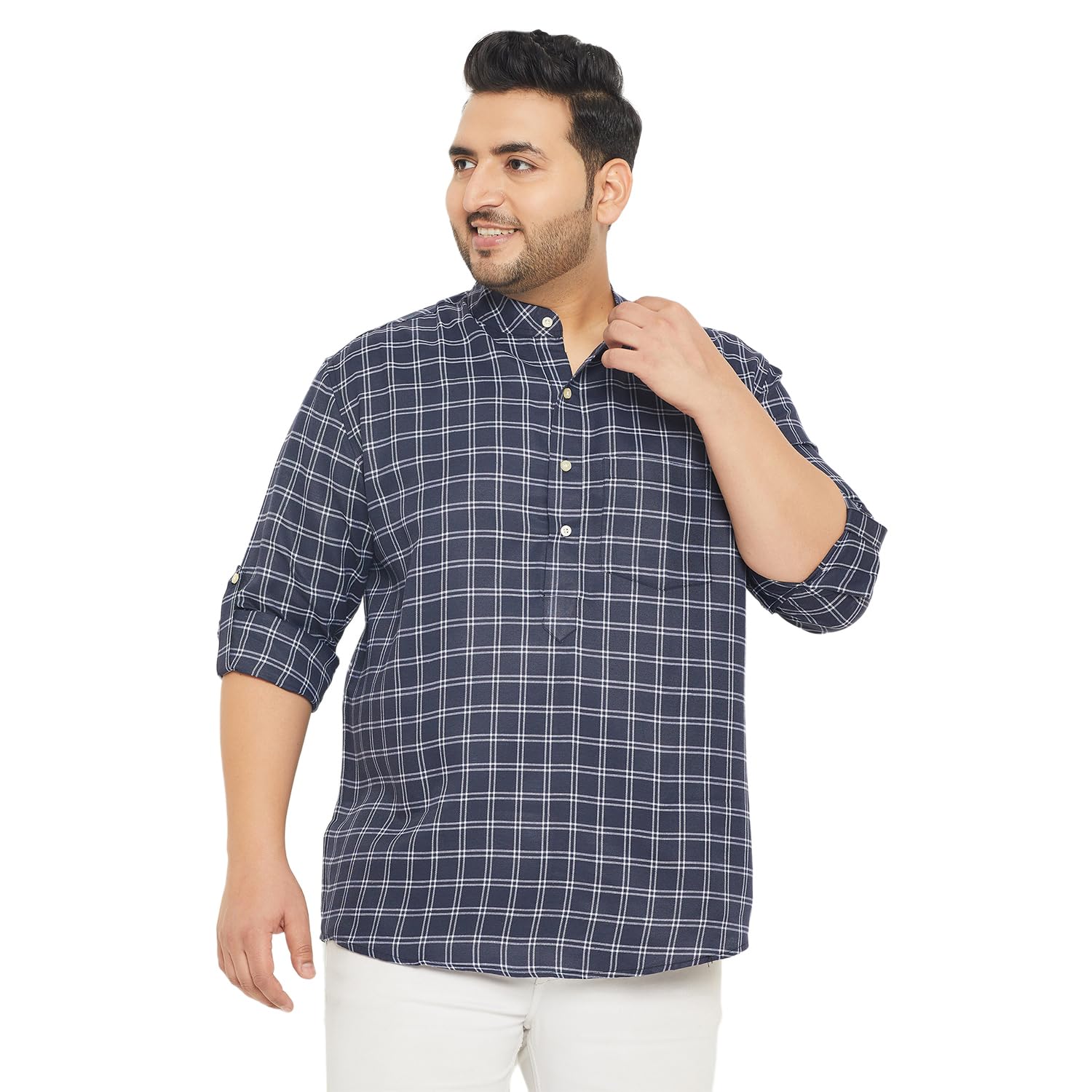 Bigbanana Plus Size Men'S Regular Fit Check Short Kurta (Cobalt,Navy,2Xl)