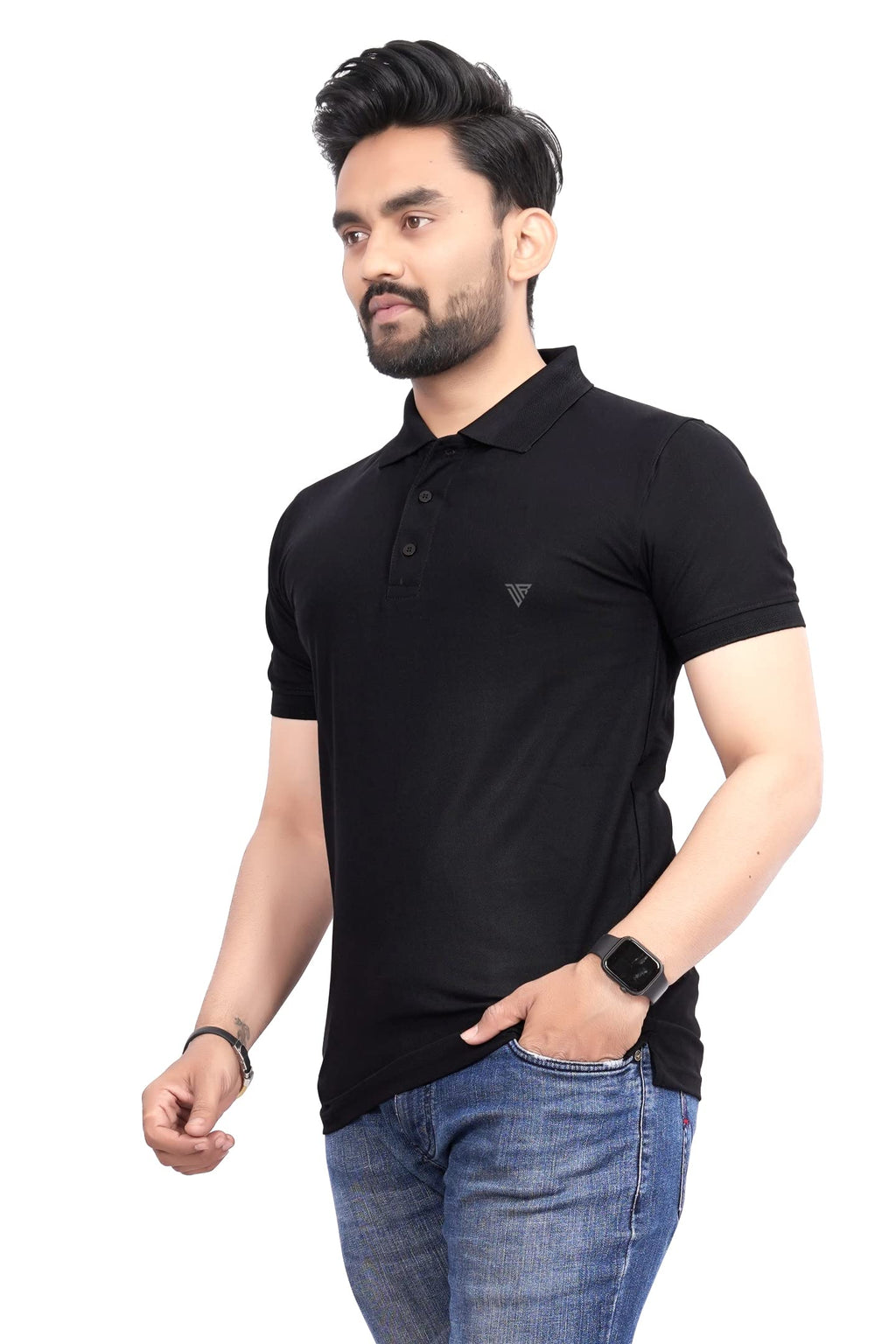 More & More MenS Solid Regular Fit Polo Black