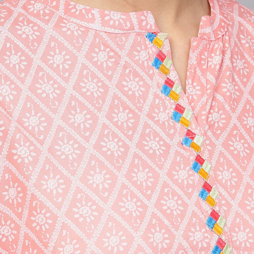 Anubhutee Women'S Rayon Pink Thread Work Ethnic Motifs Embroidered Straight Kurta Suit Set With Palazzo