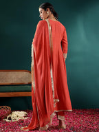 Varanga Women Rust Zari & Sequins Embroidered Anarkali Kurta With Bottom & Dupatta  Elegant Ethnic Wear