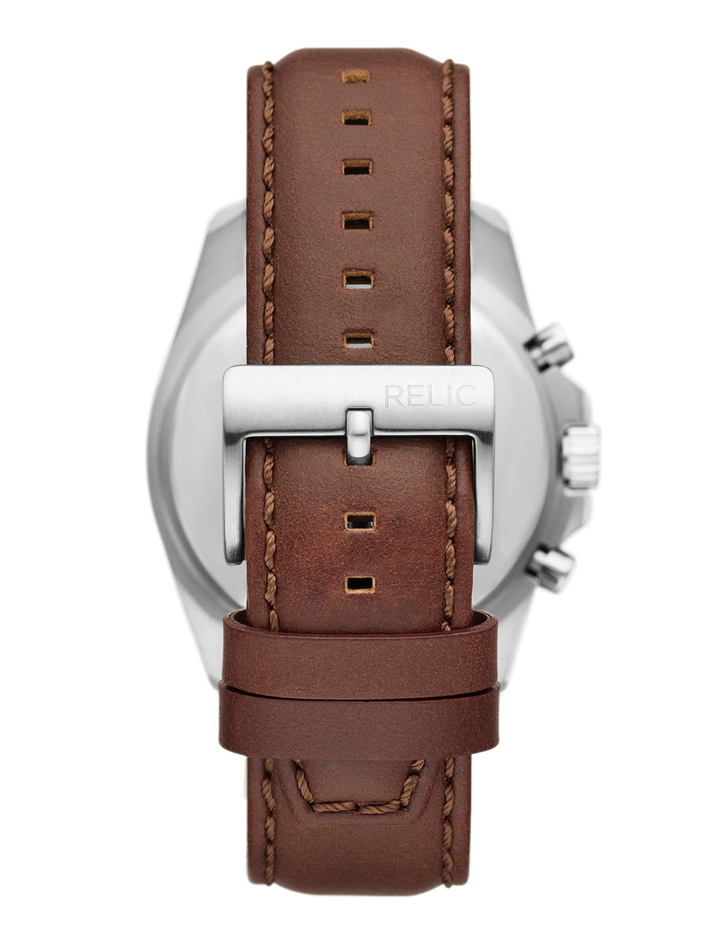Relic by Fossil Men's Daley Multifunction Silver Stainless Steel and Brown Leather Band Watch (Model: ZR15794)