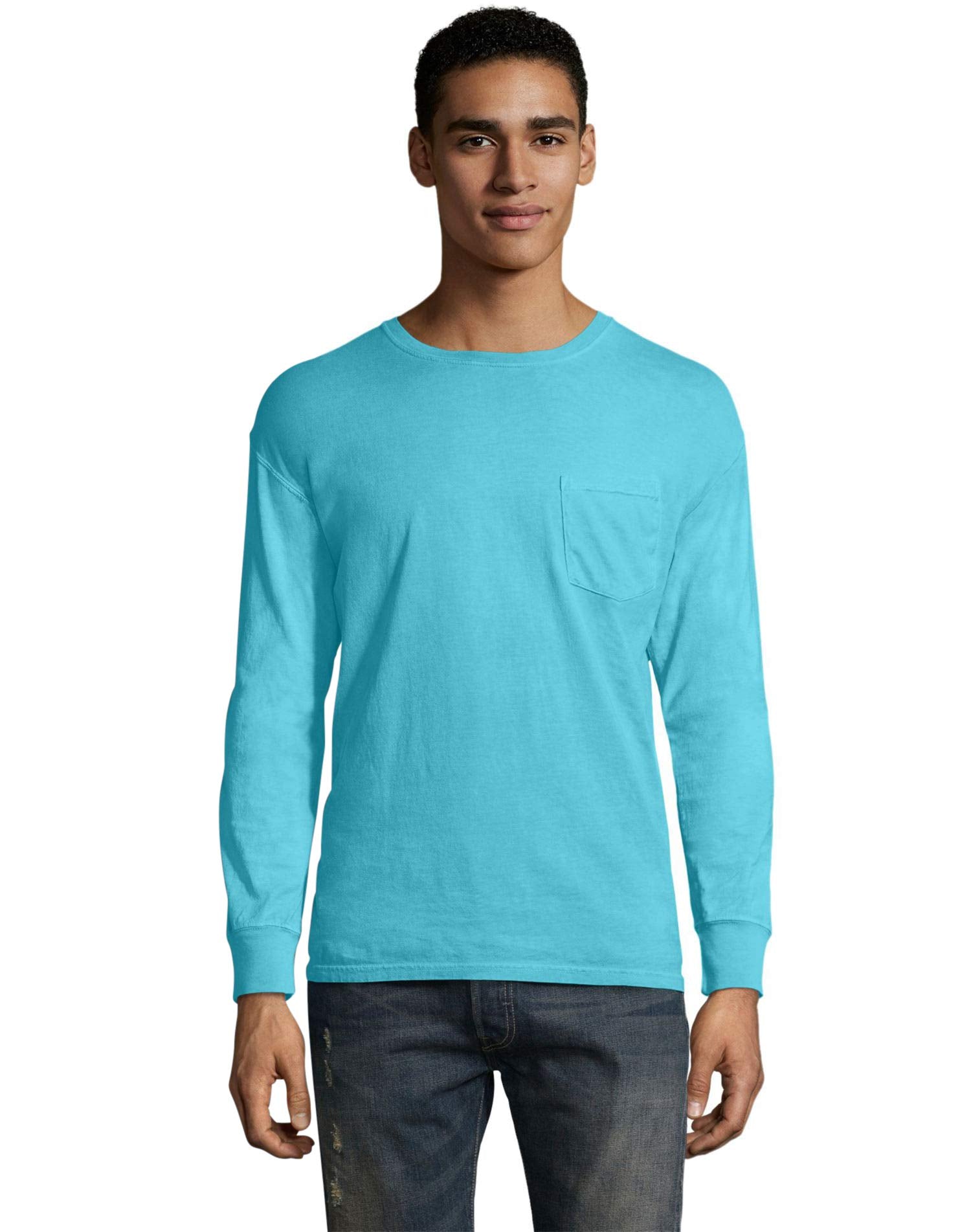 Unisex garment-Dyed Long-Sleeve T-Shirt with Pocket - NEW RAILROAD - S(D0102H7YTAX)