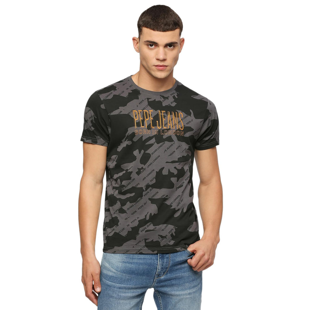 Pepe Jeans Men Cotton Slim Fit Printed T-Shirts Grey, Medium