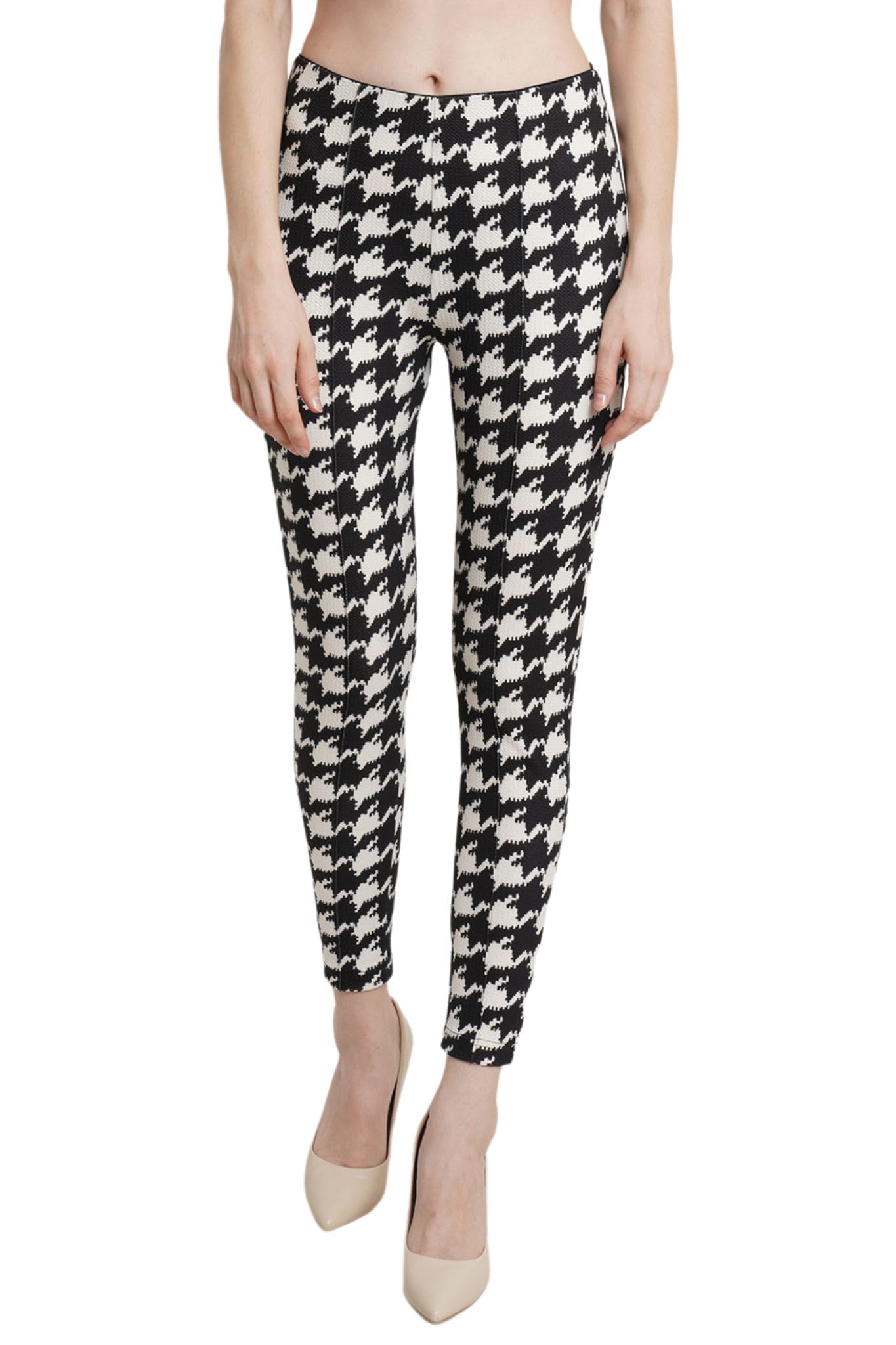 Women Black & White Printed Solid Mid Rise Body Fitted Jeggings