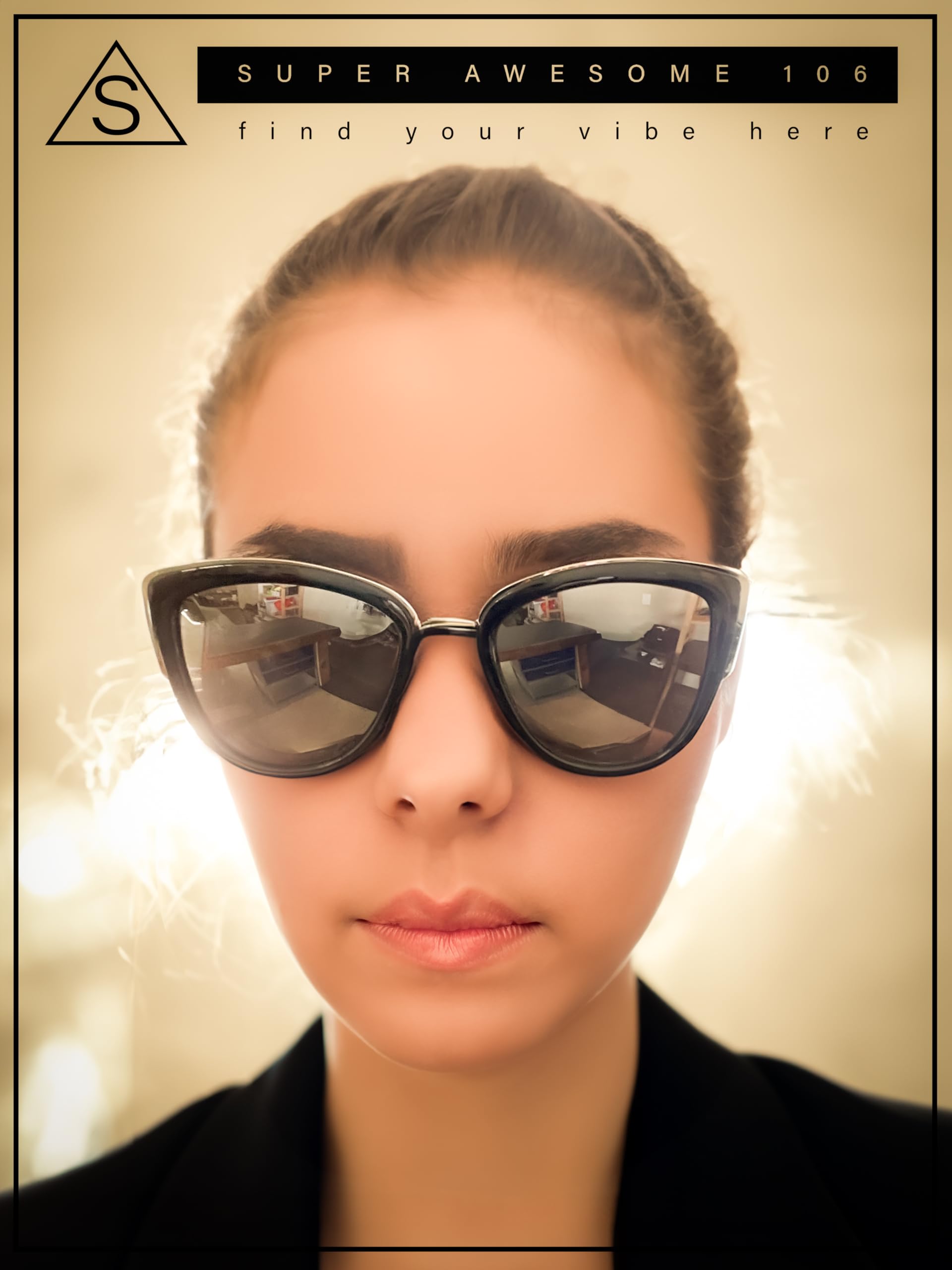 SA106 Womens Color Mirror Mirrored Lens Oversize Cat Eye Sunglasses Matte Black Silver Mirror