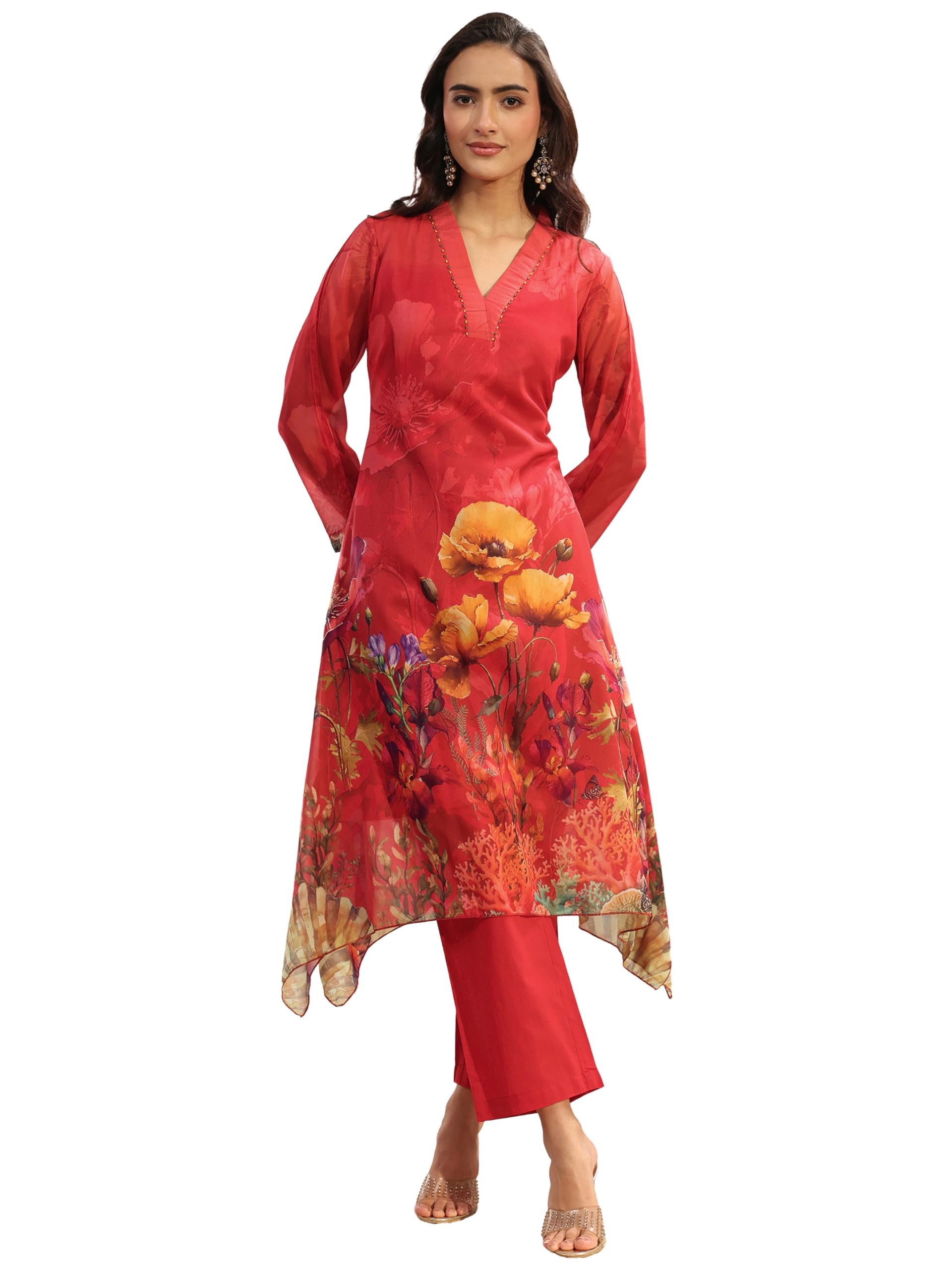 Libas Printed Chiffon A-Line Kurta With Trousers-99856Xxl