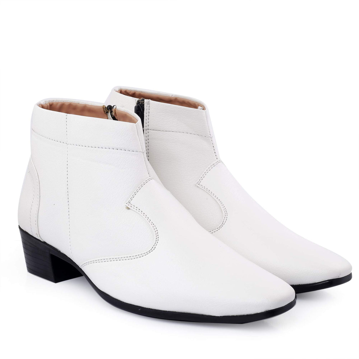Mens Height Increasing Formal Wear Latest White Zipper Boots 10