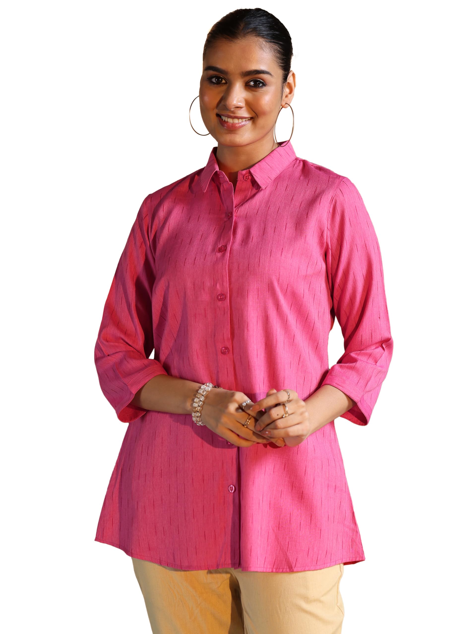 Libas WomenS Self Design Regular Tunic Shirt (58201 Pink