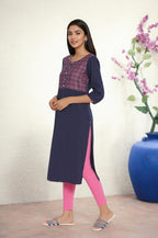 Aurelia Blue Geometric Printed Printed Cotton Regular Kurta For Women