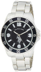 U.S. Polo Assn. Men's Analog Stainless Steel Watch with Black Dial and Rotating Bezel - Sleek Design, Adjustable Band, and Water