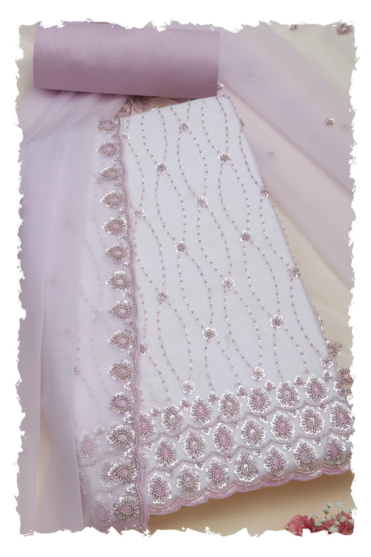 Soch Women Crinkle Chiffon Unstitched Dress Material with Cutdana