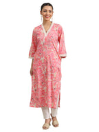 Libas Womens Printed Cotton Blend Straight Kurta For Women Pink