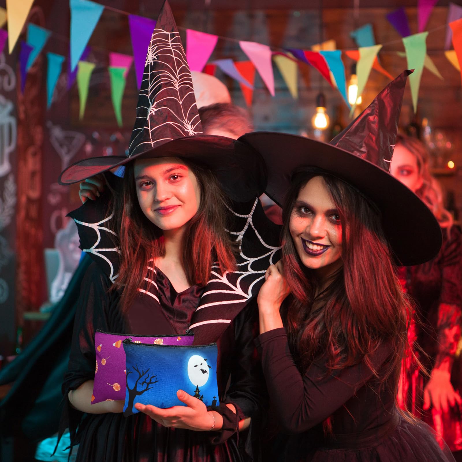 Eccliy 20 Pcs Halloween Makeup Bag Scary Ghost Bat Skull Cosmetic Bag Canvas Gifts for Girls Toiletry Pouch with Zipper for Wome