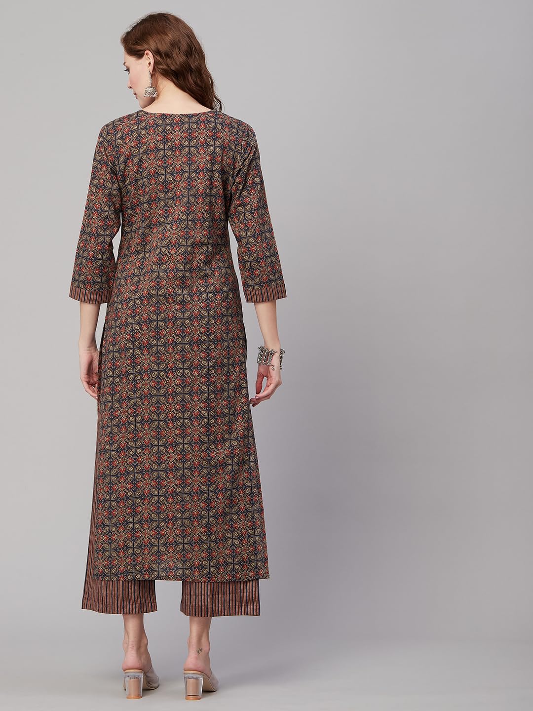 ANNI DESIGNER Womens Cotton Blend Printed Straight Kurta with Pant (Pini Black_XL_Black_X-Large)