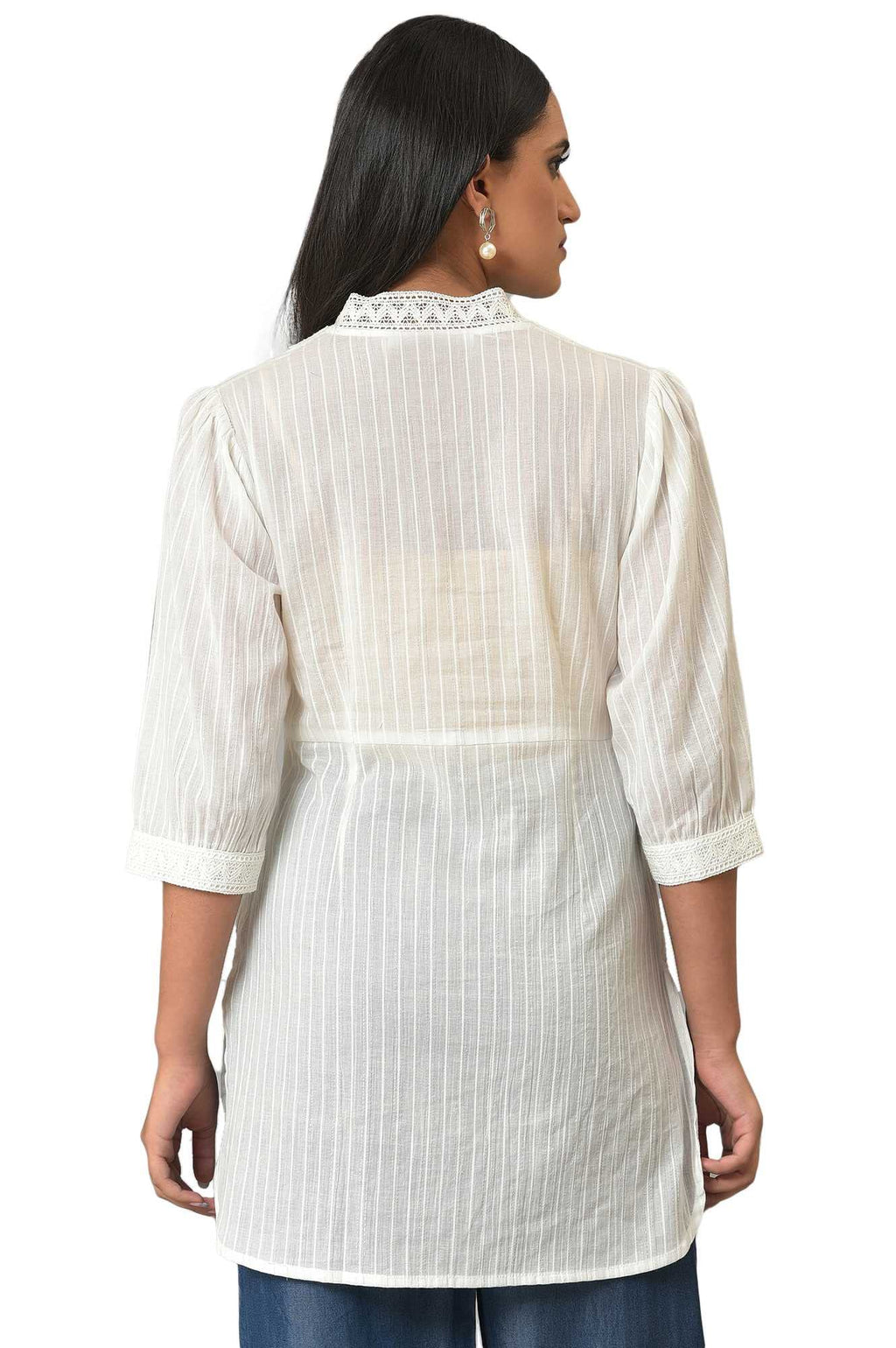 Aurelia Women'S Cotton Regular Fit Solid Regular Striped V-Neck Kurti