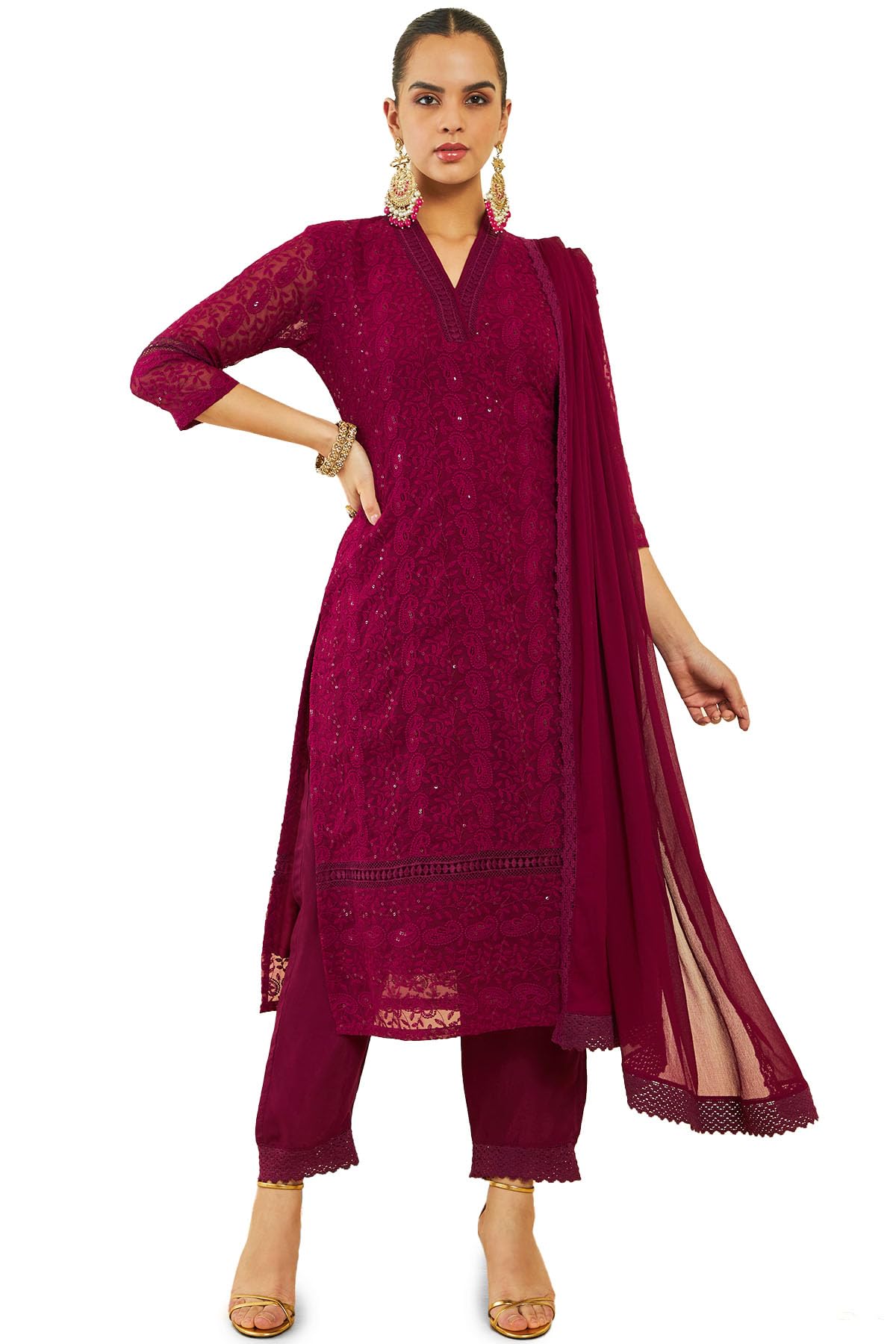 Soch Women Georgette Solid Regular Suit Set (