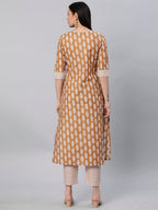 ANNI DESIGNER Womens Cotton Blend Traditional Straight Printed Kurta and Pant Set (Danapa Mustard_S_Mustard_Small)