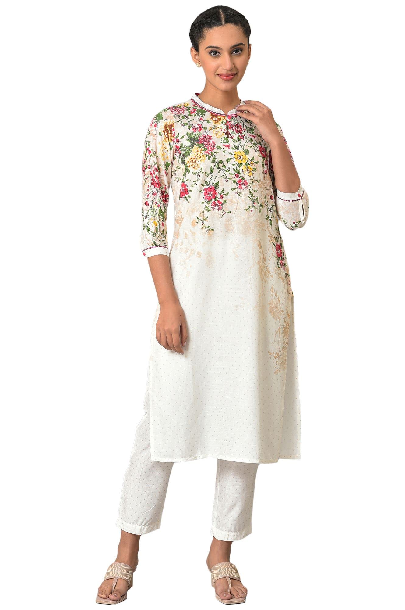 White Floral Printed Summer Kurta Set