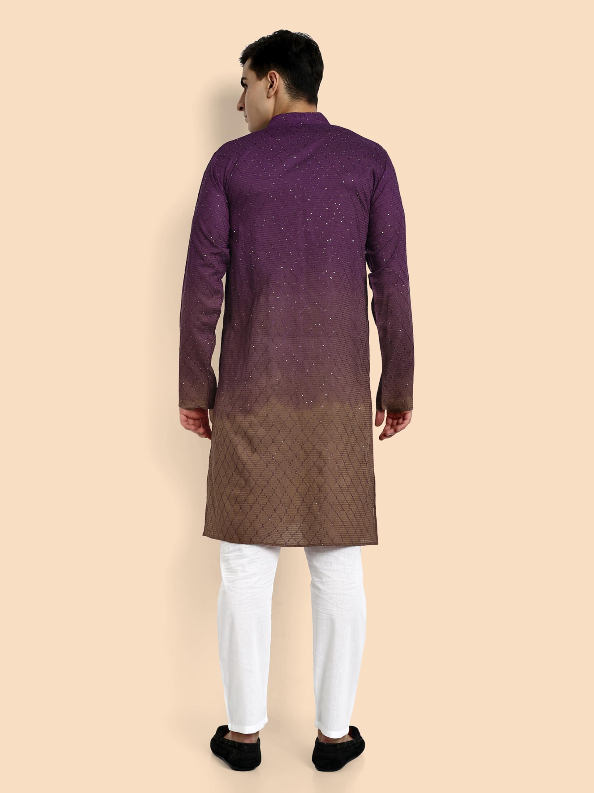 Vardha MenS Cotton Chikankari Embroidered And Sequence Full Sleeve Knee Length Casual Kurta For All Occations Like Wedding, Off