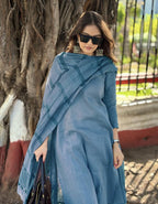 ANNI DESIGNER Women s Kurta with Trousers and Dupatta, azure, L