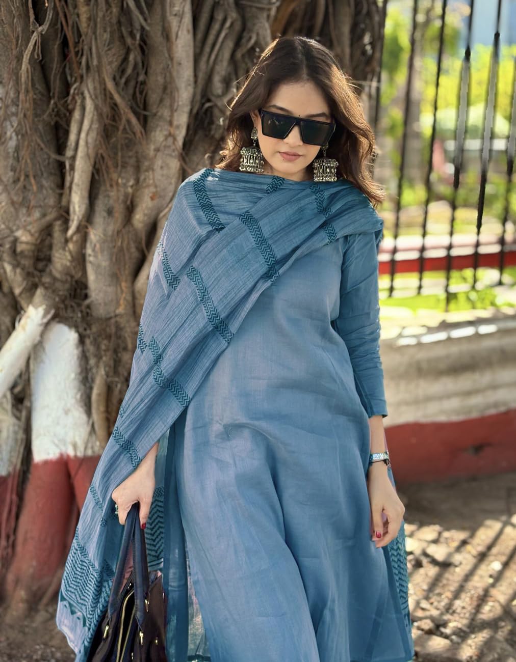 ANNI DESIGNER Women s Kurta with Trousers and Dupatta, azure, L