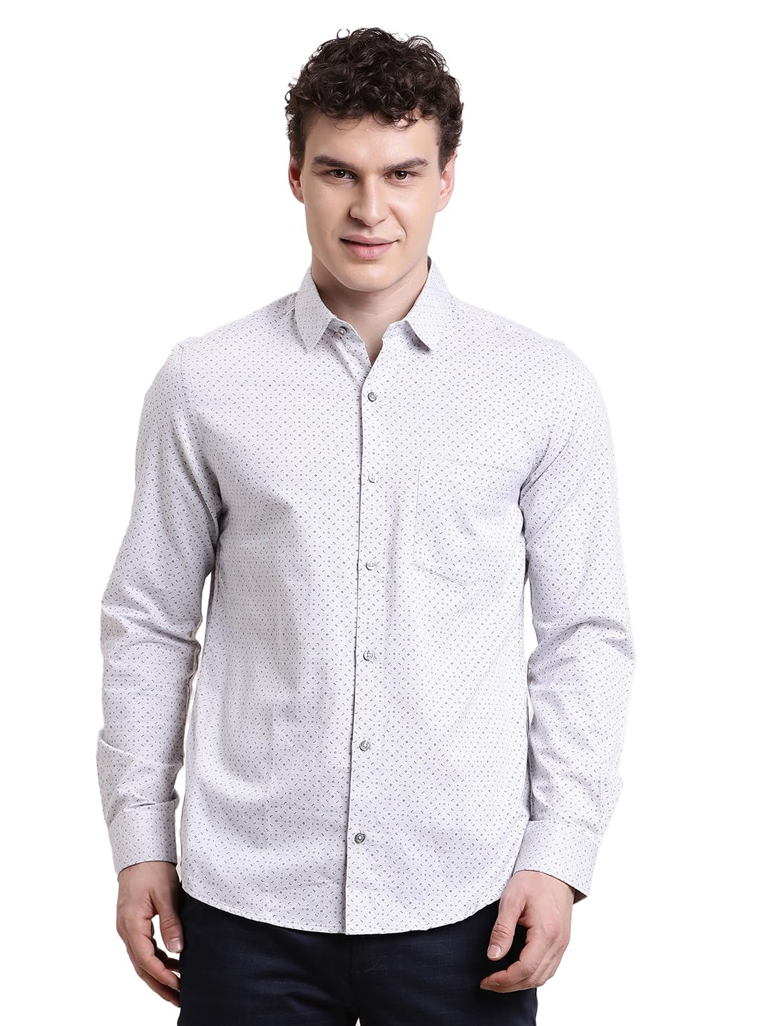 Turtle Men Slim Fit Printed Cotton Melange White Formal Shirt
